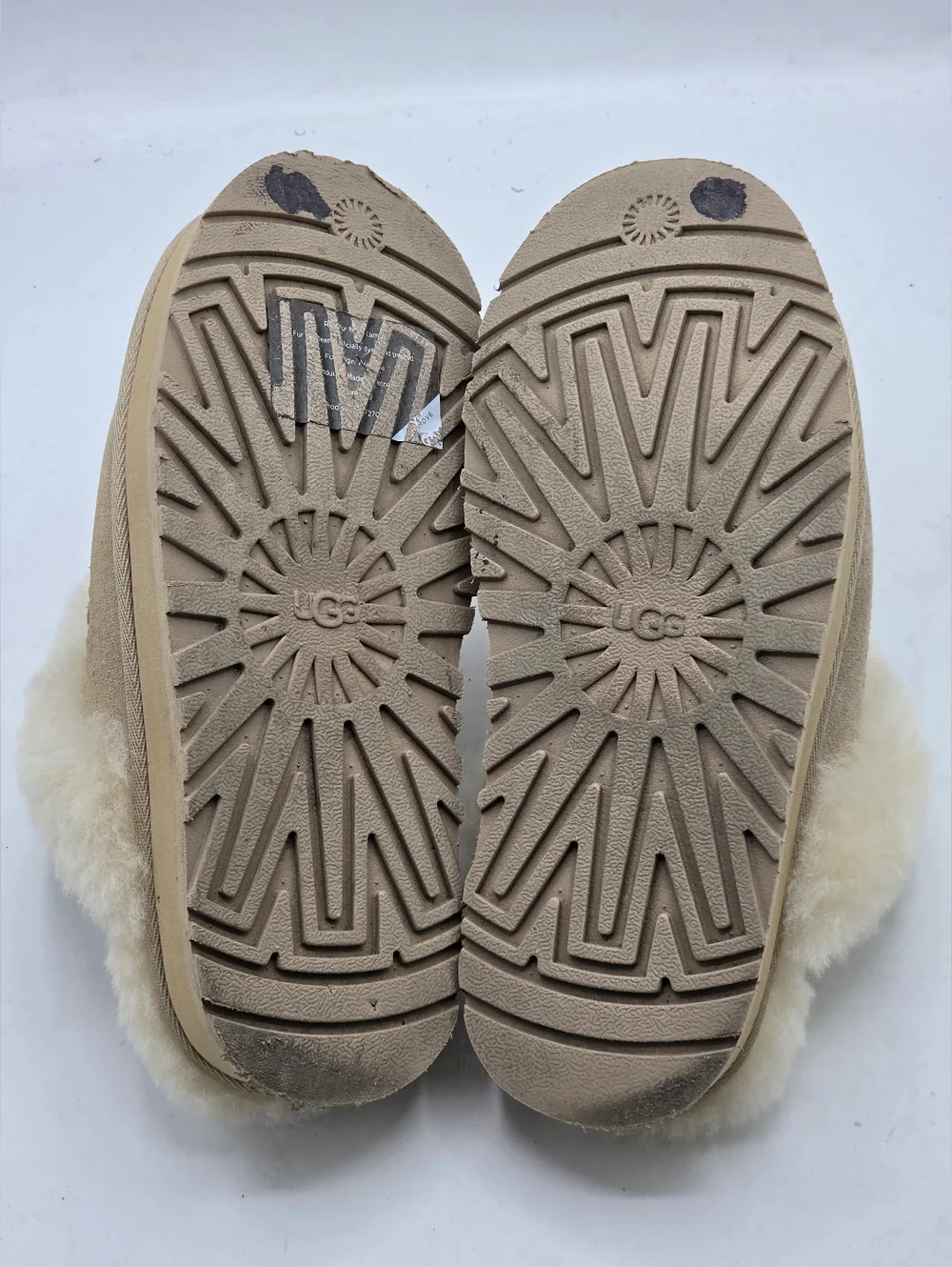 UGG Disquette Platform Suede Fur Slides Sand Size 6 - Picture 11 of 15